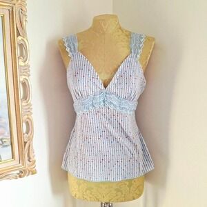 Kensie Blue Striped Lace Camisole Tank Top Coquette Y2K Luxury